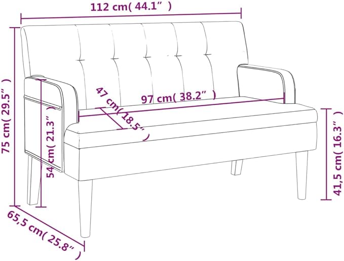 Loveseat Sofa Bench with Backrest Modern Loveseat Bench Sofa Couch 2-Seat Sofa Lounge Bench for Small Spaces Living Room Apartment Office Dorm Black 44.1x25.8x29.5 Faux Leather -10