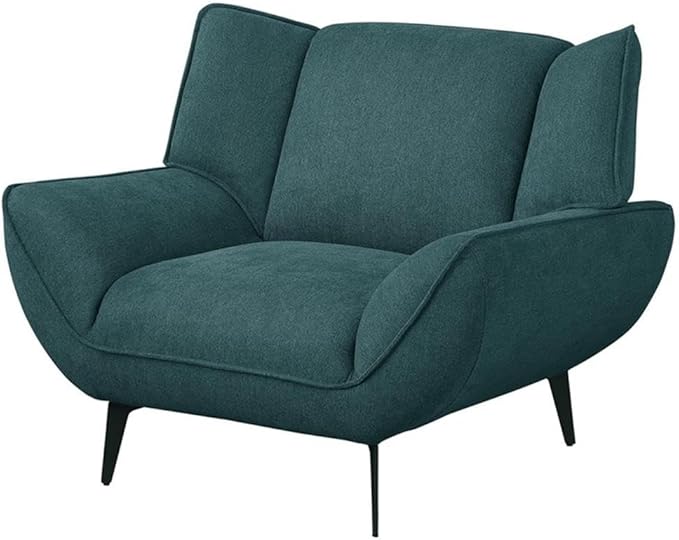 Pemberly Row Mid-Century Wing Back Accent Chair Teal Fabric Upholstery 32.25H x 43.25W x 34.5D Black Metal Legs Foam Cushions Stylish Modern Lounge Seating for Living Room or Compact Spaces