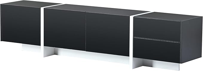 Merax Contemporary Rectangle Design TV Stand for Television Up to 80 Unique Style Console Table Modern Storage Cabinet with High Gloss UV Surface for Living Room Black