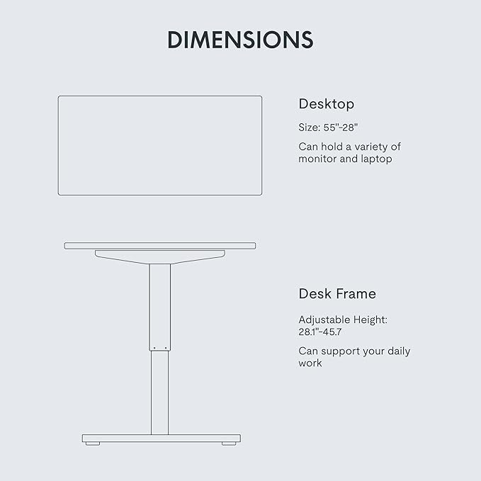FLEXISPOT EN1 One-Piece Standing Desk with 1-Inch Thick Desktop 55x28 Electric Height Adjustable Desk for Home Office &amp Multi-Device Workstations White