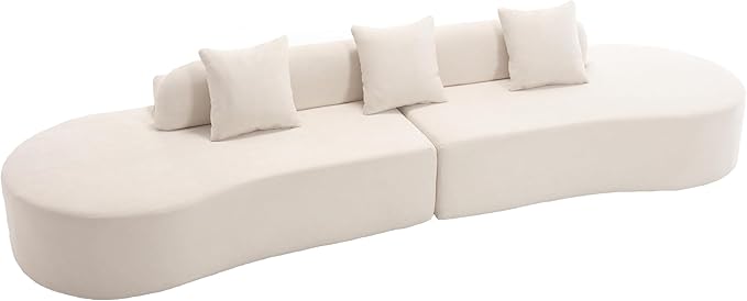 Modern Curved Cloud Sofas with Three Pillows Terrycloth Fabric Upholstered Sofa Combination Sofa Comfy 4 Seat Modular Sofa Minimalist Sofa in Living Room Apartment (Beige *172)