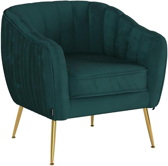 Artechworks Velvet ModernTub Barrel Arm Chair Upholstered Tufted with Golden Legs Accent Club Chair for Living Reading Room Bedroom Green