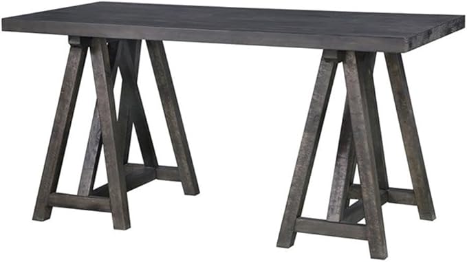 Beaumont Lane Solid Wood Writing Desk 62 in Pine Solids and Veneers Weathered Charcoal Finish Double Pedestal Base Rustic European Style Home Office Desk with Felt-Lined Drawers