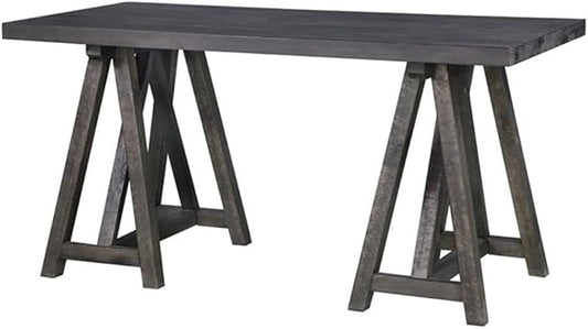 Beaumont Lane Solid Wood Writing Desk 62 in Pine Solids and Veneers Weathered Charcoal Finish Double Pedestal Base Rustic European Style Home Office Desk with Felt-Lined Drawers