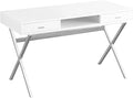 Computer Desk Home Office Laptop Storage Drawers 48 l Work Glossy White Laminate Chrome Metal Contemporary Modern
