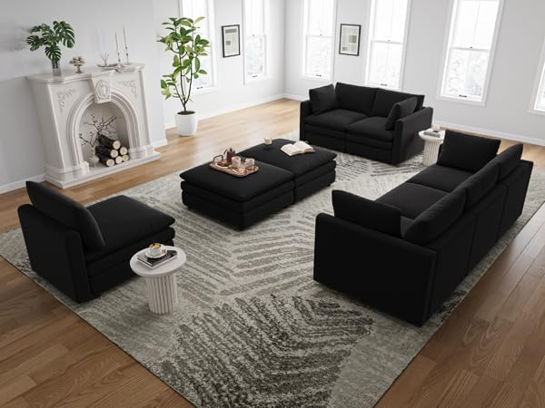 Txtin's Cloud Couches for Living Room L Shaped Sectional Couch with Ottoman Deep Plush 4 Seats Sofa Modern Sofa for Apartment Black