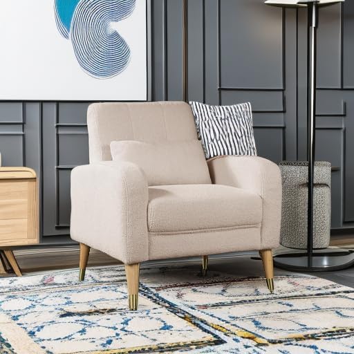 Dolonm Mid-Century Modern Accent Chair Upholstered Armchair Living Room Chair Comfy Single Sofa Chair with Sturdy Legs Polyester Fabric Chair for Living Room Bedroom Camel