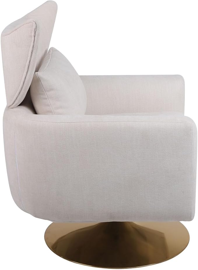Swivel Accent Chairs for Living Room Mid Century Modern Accent Chair with Arms Comfy Side Chairs for Living Room with Gold Base &amp Lumbar Pillow Upholstered Armchair with Wingback (Beige)
