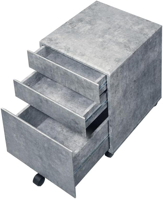 BOWERY HILL Wooden File Cabinet 16''W x 19''D x 22''H Faux Concrete and Silver Finish 3 Drawers with Caster Wheels Industrial Style Office Storage Organizer