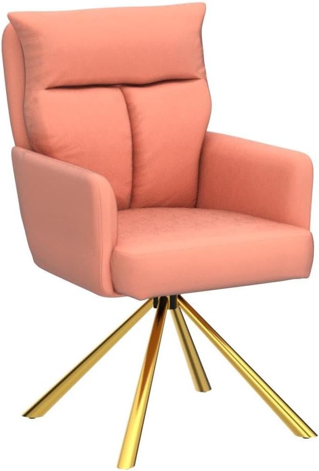 NORDICANA 180° Swivel Velvet Living Room Chair Modern Dining Armchair with Golden Legs Ergonomic Upholstered Accent Chair Single Sofa for Bedroom Reading Home Office Rose Pink