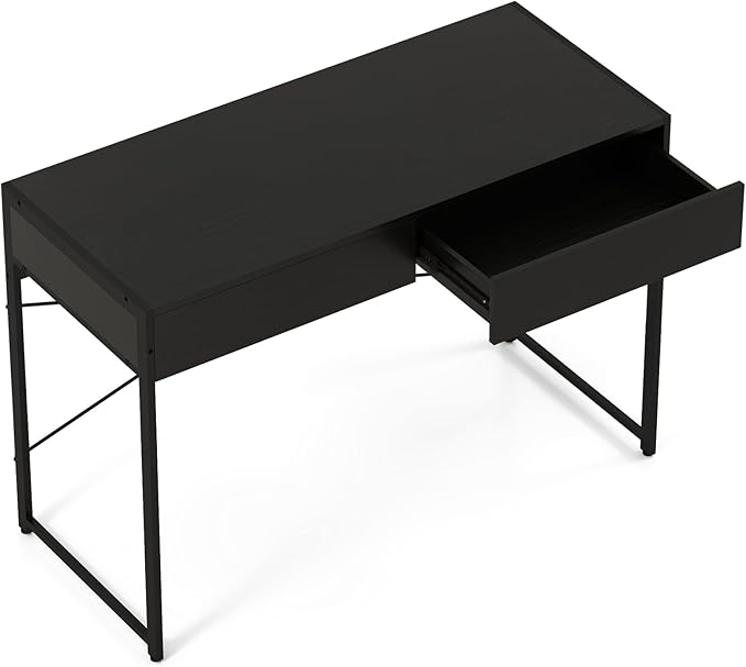 LDAILY Computer Desk with 2 Drawers 44 Inch Home Office Desk with Sturdy Steel Frame &amp X-Bracket Support Spacious Study Writing Workstation Table for Bedroom or Small Spaces (Black)