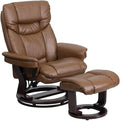 BOWERY HILL LeatherSoft Recliner and Ottoman 41.25 in H x 33 in W x 44.5 in D Palomino Brown Finish Integrated Headrest Swivel Base Mahogany Wood Frame Plush Arms Home or Office Seating