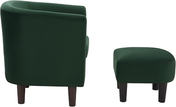 Velvet Accent Chair with Ottoman Modern Barrel Armchair Plush Lounge Chair for Living Room Bedroom Reading Nook 4 Colors (Green)