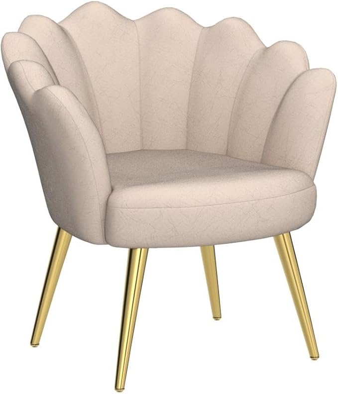 Alunaune Mid Century Velvet Living Room Chair Accent Chairs Upholstered Vanity Chair for Makeup Room Modern Barrel Arm Chair Guest Leisure Chair Comfy for Bedroom-Ivory