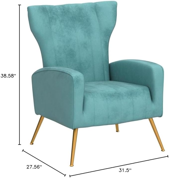 Modern Velvet Accent Chair Channel Tufted Bedroom Office or Living Room Furniture with Elegant Metal Legs 26 Wide Armchair Teal