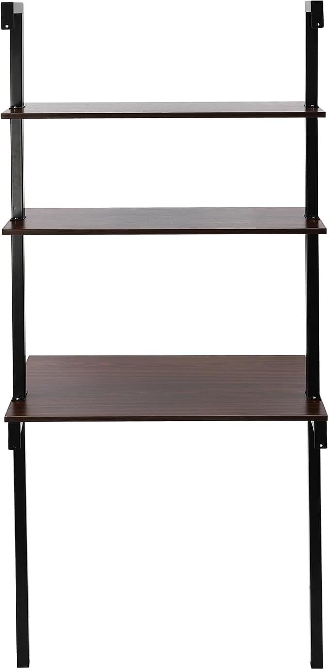 2-Shelf Industrial Wall Mount LadderWall Mount Computer or Writing Desk Computer Laptop Desk with ShelvesFloating Desk with Storage Wall Table for Home Office Black (20 Dx30 Wx72.5 H)