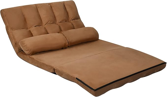 GOFLAME Convertible Floor Sofa 6-Position Couch with 2 Removable Pillows &amp Thick Sponge Cushion Load 330LBS Adjustable Lazy Sofa Bed for Living Room Bedroom (Brown)