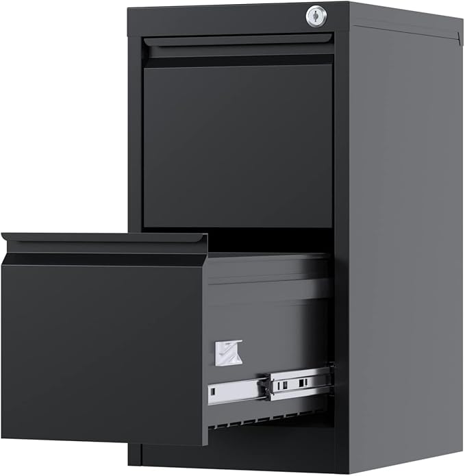 File Cabinet with 2-Drawer Lock - Vertical Metal Filing Cabinet for Letter/Legal Size Documents - Heavy Duty File Storage for Home Office | Requires Assembly Black