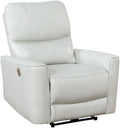 Pemberly Row Faux Leather Upholstered Power Recliner Chair Ivory Finish 39.75 H x 36.5 W x 37 D Foam Cushions USB Port Modern Design for Living Room Relaxation