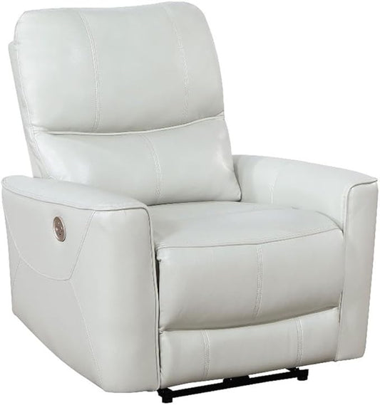 Pemberly Row Faux Leather Upholstered Power Recliner Chair Ivory Finish 39.75 H x 36.5 W x 37 D Foam Cushions USB Port Modern Design for Living Room Relaxation