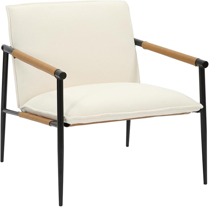 Nathan James Omel Lounge Reading Chair Modern Living Room Accent Chair with Metal Frame and Boucle Upholstery Cream Boucle/Black