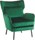 Chair reclinerWingback Velvet Accent Chair Modern Upholstered Armchair for Living Room Bedroom and Reception Area Comfortable Single Sofa Chair with Metal Legs and Pillow (Green + Velvet)