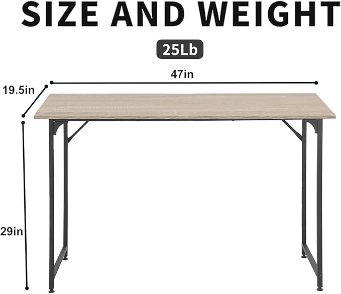 HCY Computer Desk 47 inches Writing Desk Home Office Study Workstation Modern PC Laptop Sturdy Simple Gaming Desk with Metal Frame (Nature) 47x24x29
