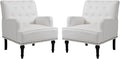 MOJAY Modern PU Leather Accent Chair Set of 2 Mid-Century Living Room Lounge Club Chair with Rivet Trim Single Sofa Reading Arm Chair for Bedroom Home Office Study Lounges(White)