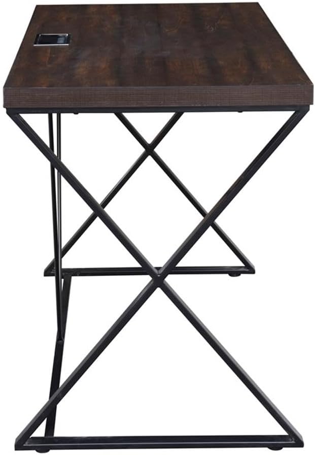 Pemberly Row Industrial Metal Computer Desk 47.25 x 23.62 x 30 in Elm Wood Grain Top Black Powder-Coated Frame Simple Clean Lines Rustic Style Home Office Desk