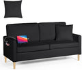 AILEEKISS 66 W Loveseat Sofa with 2 USB Mid Century Modern Love Seats PU Leather Furniture Tufted Upholstered Love Seat Couch for Living Room Office Apartment Bedroom (3-Seater Black)