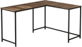 Corner L-Shaped Computer Desk 58-Inch Modern Home Office Workstation Brown Laminate Black Metal