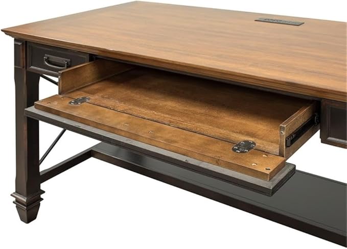 Martin Furniture Hartford Traditional Wood Writing Desk with Drop-Front Keyboard/Pencil Drawer 2 Utility Drawers in Black Finish