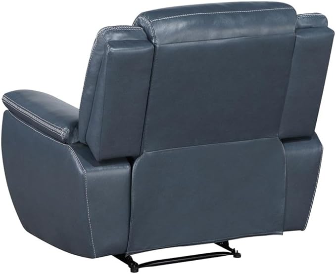 Pemberly Row Faux Leather Upholstered Motion Recliner Chair Blue Manual Recline Wall Hugger Design Pocket Coil Spring Seat 40.25 H x 55 W x 39.25 D Comfortable Foam Cushions for Living Room