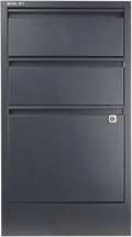 Bisley 3-Drawer Flush Front Vertical File Cabinet - Anthracite Grey 2 Utility Drawers + 1 Hanging File Drawer Powder-Coated Steel Locking Bottom Drawer