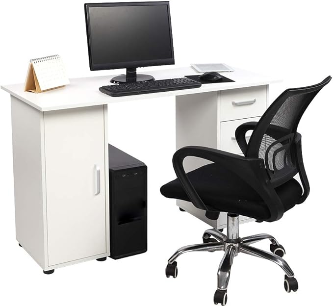 Rolling Computer Desk with Drawers and Storage Home Office Desk Modern Work Study Writing Table Desk for Small Spaces White Mobile Desk Desk on Wheels Computer Desk Laptop Table 120 x 54 x 74CM