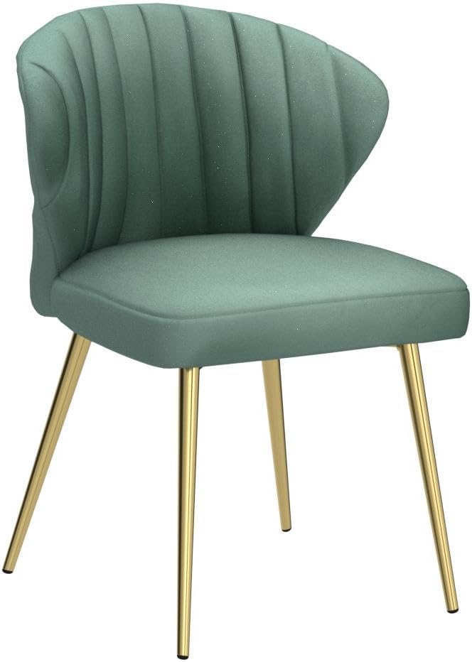 HULALA HOME Velvet Dining Chairs Modern Small Armless Accent Chair with Gold Metal Legs Living Room Upholstered Cute Side Chair Elegant Tufted Back Vanity Chair for Bedroom/Beauty Room-SAGE