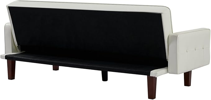 Vegan Leather Sofa Bed Sleeper Couch 74.4 Inch Convertible Loveseat Size for Small Space 3 Seater Chesterfield Button Tufted for Office Apartment Dorm Living Room White