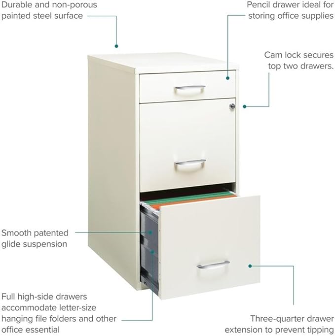 Scranton &amp Co Set of 2 18 D 3-Drawer Metal Filing Cabinet with Pencil Drawer