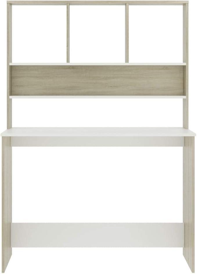 vidaXL Desk Computer Desk with Bookshelves Workstation for Living Room Bedroom Home Office Desk with Storage White and Sonoma Oak Engineered Wood