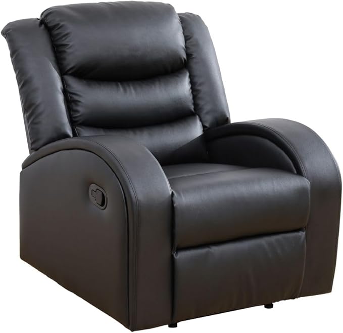 Oversized Faux Synthetic Leather Chairs for Living Room Comfy Wide Lazy Boy Home Theater Seating Recliner for Apartment/Office Black