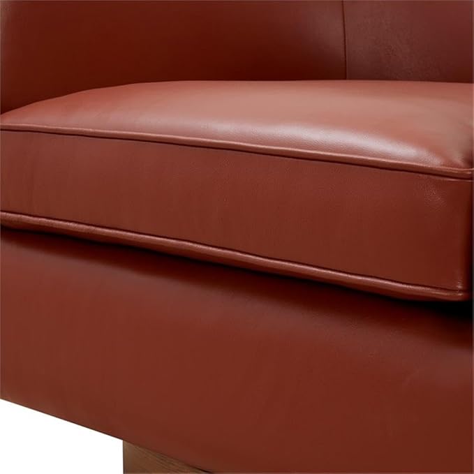 Pemberly Row Swivel Barrel Accent Chair Caramel Top Grain Leather Wood Base 28.5 W x 28.75 D x 28 H Comfortable Pocket Coil Seat Durable Upholstery Stylish Design for Living Room or Office