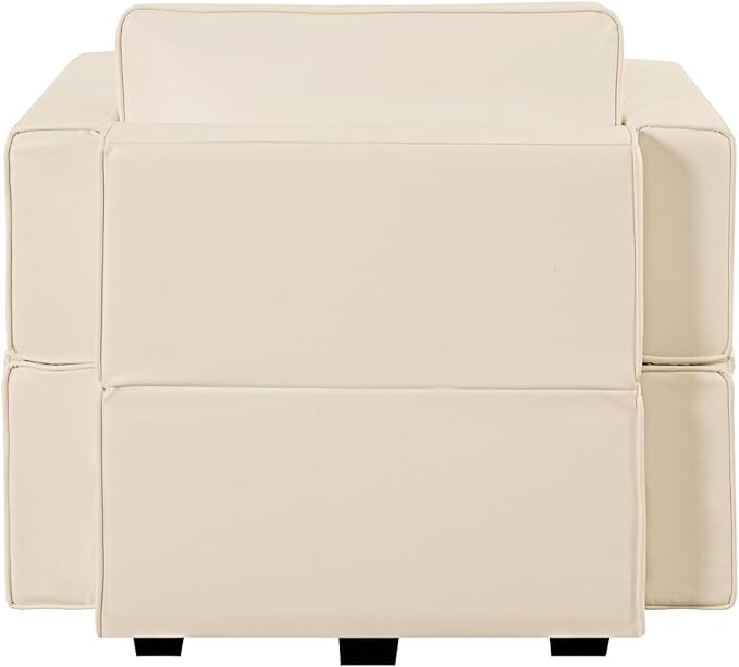 Naomi Home Sarah Modular Sectional Arm Accent Chair with Storage Seat Air Leather Armchair Single Sofa Club Chair Beige