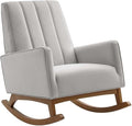 Maklaine Modern Performance Velvet Rocking Chair 36.5H x 27.5W x 39D Light Gray Upholstery Stain-Resistant Fabric Channel Tufting Wooden MDF Base Comfortable Accent Chair for Living Room or