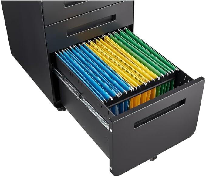 3-Drawer Mobile Filing Cabinet with Lock Metal Filing Cabinet to be Installation Required (YH-Black)