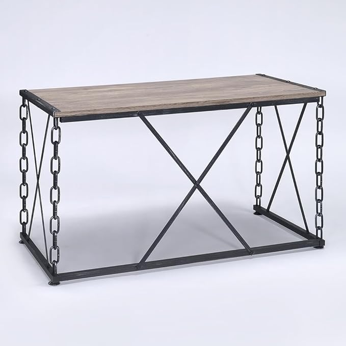 Penau Rustic Oak and Antique Black Rectangular Writing Desk Industrial Metal Frame Easy Assembly for Home Office 48.5Inch x 24.5Inch x 28.5Inch