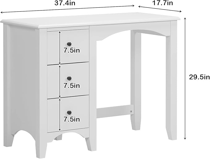 sogesfurniture 37.4inches Makeup Vanity Table with Drawers Computer Desk Writing Study Desk for Home Office Dressing Table White