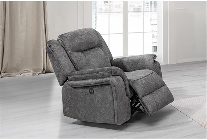 Pemberly Row Park City Polyester Fabric Power Glider Recliner Slate Finish 38W x 39D x 39H Hardwood Plywood Frame Pocket Coil Seating Smooth Reclining and Gliding Elegant Living Room Chair