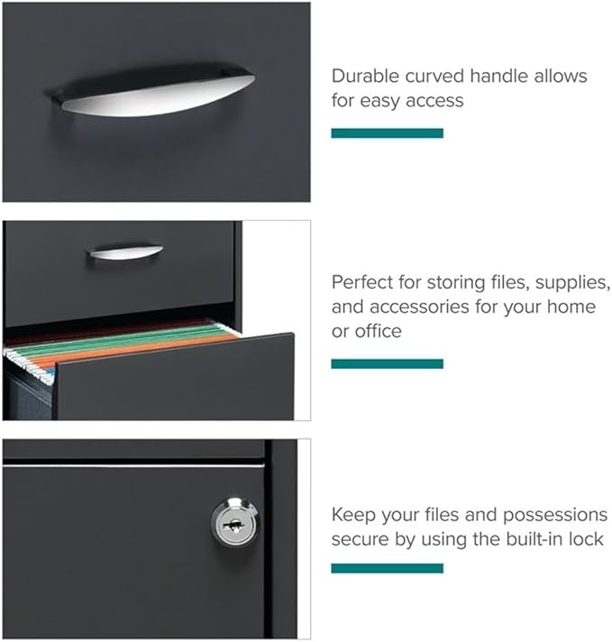 Scranton &amp Co 3-Drawer Metal Filing Cabinet 27.32 H x 14.25 W x 18.00 D Charcoal Finish Lockable Lateral File Cabinet for Home or Office Organization Letter Size Hanging File Storage