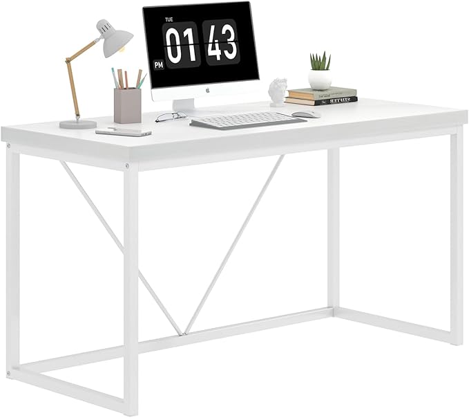 EXCEFUR White Computer Desk Modern Home Office Desk Small Wood Study Writing Table Workstation for Bedroom Living Room 47 inch