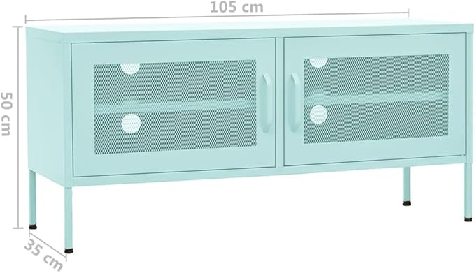 vidaXL Industrial Steel TV Stand/Cabinet in Mint Green - Durable Practical Design 41.3x13.8x19.7 inches Mesh Doors Internal Shelf Cable Management System Height Adjustable